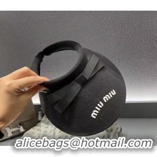 Buy Fashionable Miu Miu Straw Visor Hat with Bow 092406 Black 2022