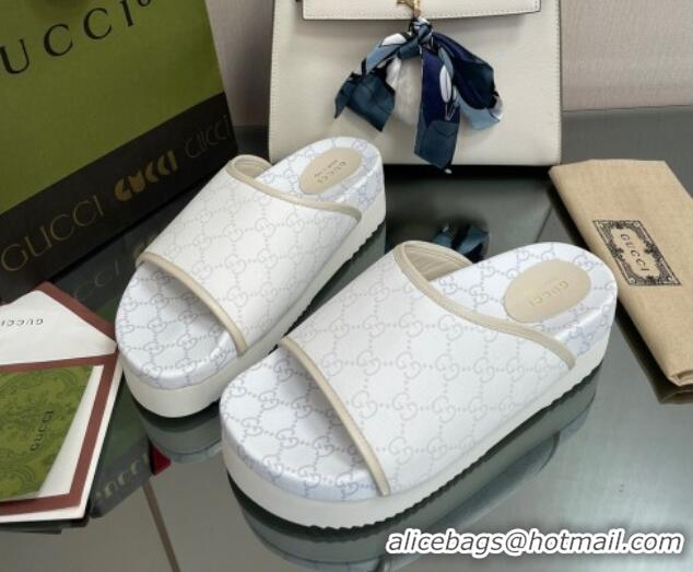 Sumptuous Gucci GG Canvas Platform Slide Sandals White 082722