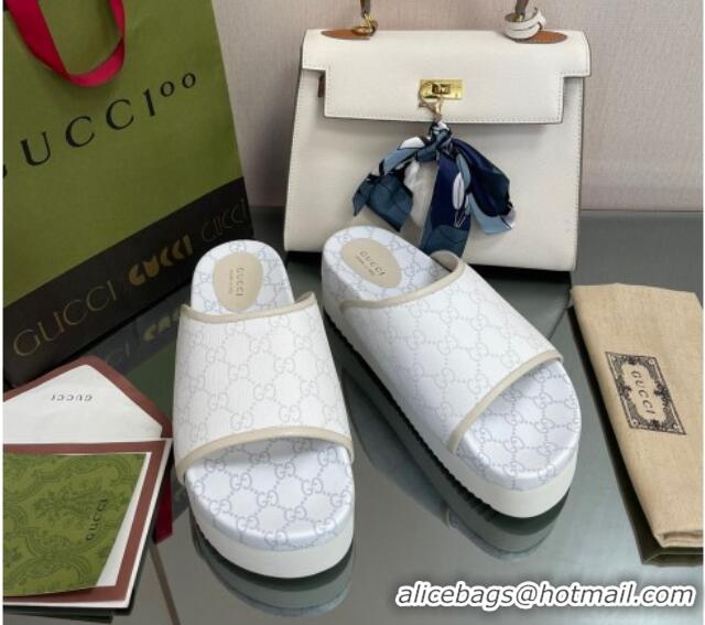 Sumptuous Gucci GG Canvas Platform Slide Sandals White 082722