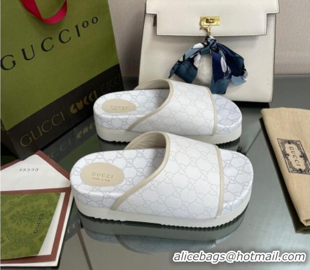 Sumptuous Gucci GG Canvas Platform Slide Sandals White 082722