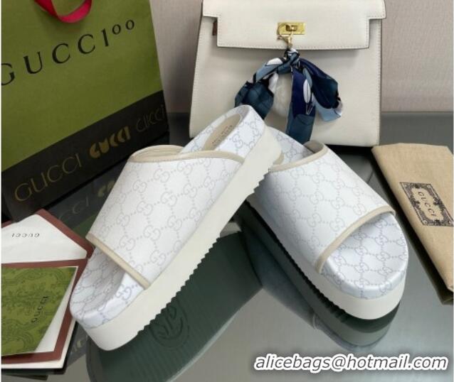 Sumptuous Gucci GG Canvas Platform Slide Sandals White 082722