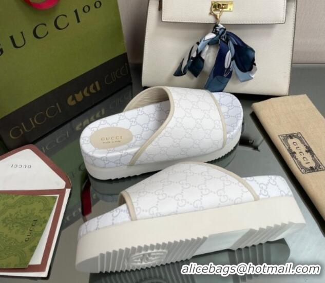 Sumptuous Gucci GG Canvas Platform Slide Sandals White 082722