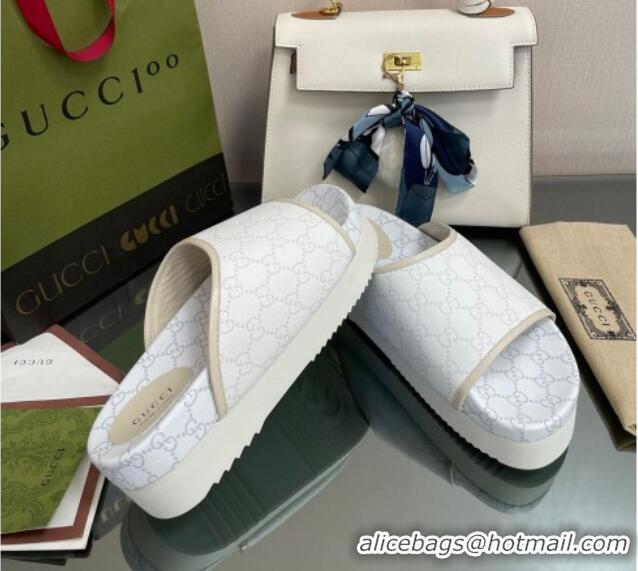 Sumptuous Gucci GG Canvas Platform Slide Sandals White 082722