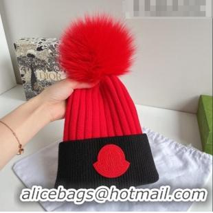 Best Price Moncler Knit Wool Hat M101902 Black/Red 2022