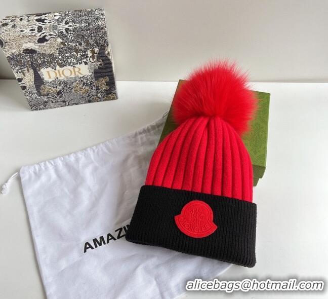 Best Price Moncler Knit Wool Hat M101902 Black/Red 2022