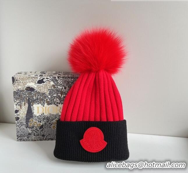 Best Price Moncler Knit Wool Hat M101902 Black/Red 2022