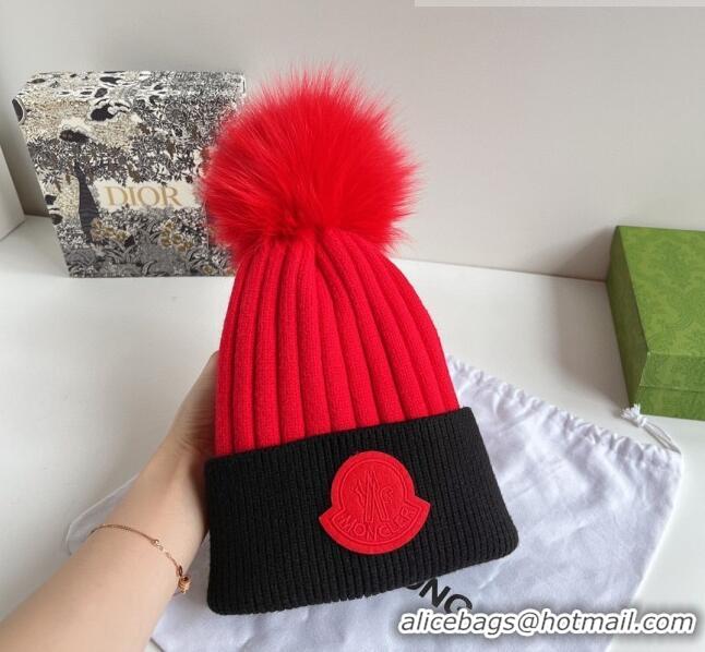 Best Price Moncler Knit Wool Hat M101902 Black/Red 2022