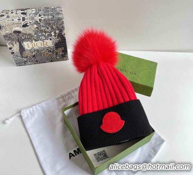 Best Price Moncler Knit Wool Hat M101902 Black/Red 2022