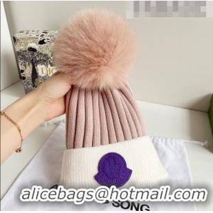 Latest Style Moncler Knit Wool Hat M101903 White/Pale Pink 2022