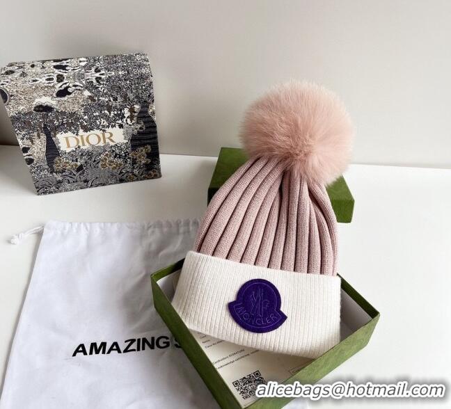 Latest Style Moncler Knit Wool Hat M101903 White/Pale Pink 2022