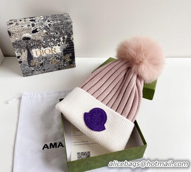 Latest Style Moncler Knit Wool Hat M101903 White/Pale Pink 2022