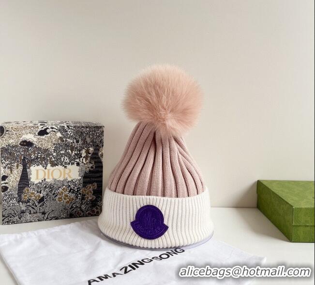 Latest Style Moncler Knit Wool Hat M101903 White/Pale Pink 2022