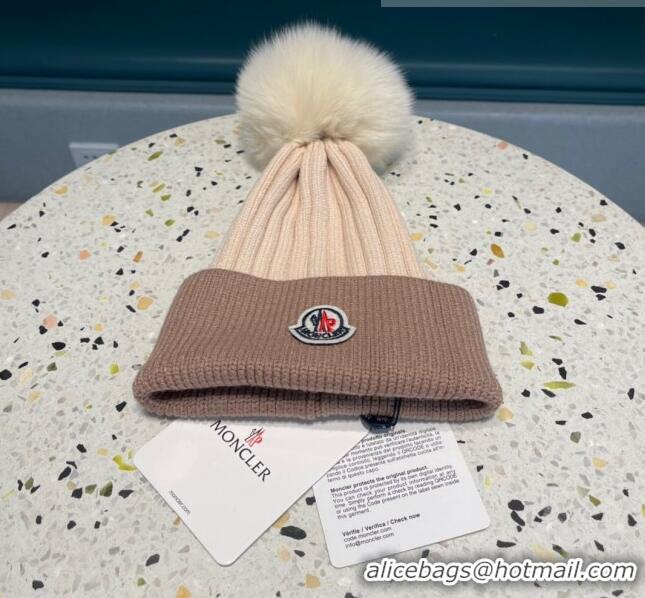 New Style Moncler Knit Wool Hat M101905 Beige/White/Black 2022