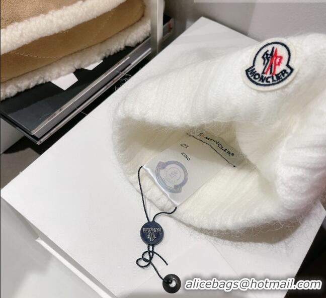 Cheapest Moncler Knit Wool & Rabbit Hair Hat M101908 White 2022