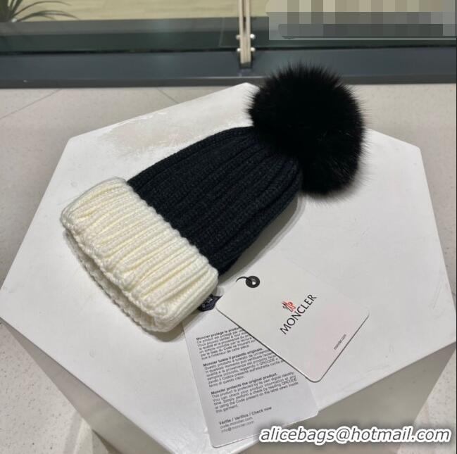 New Stylish Moncler Knit Wool Hat M101912 Black/White 2022