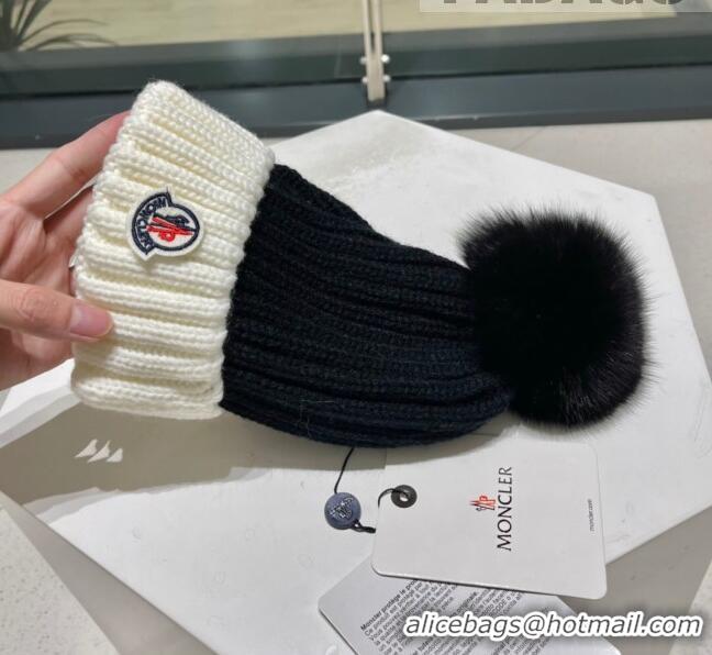 New Stylish Moncler Knit Wool Hat M101912 Black/White 2022