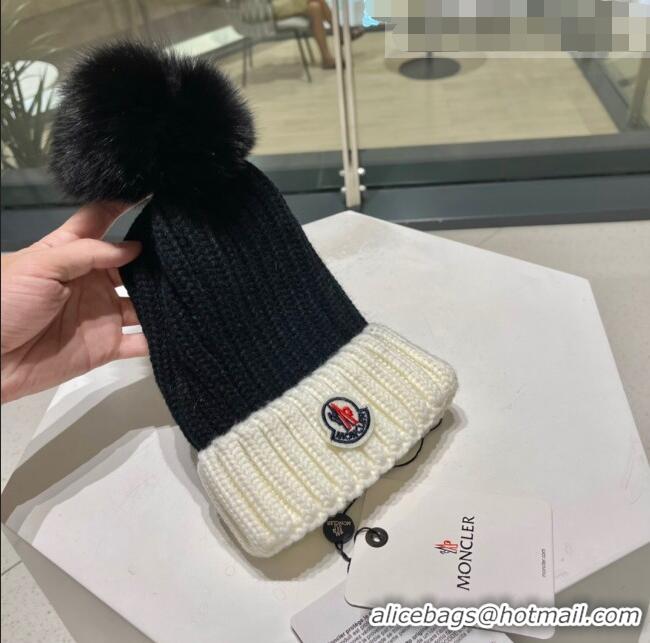 New Stylish Moncler Knit Wool Hat M101912 Black/White 2022