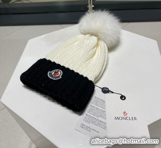 Inexpensive Moncler Knit Wool Hat M101911 White/Black 2022