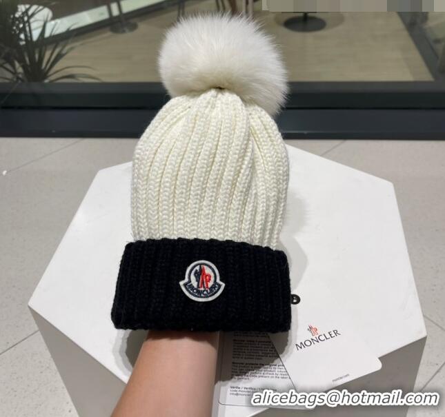 Inexpensive Moncler Knit Wool Hat M101911 White/Black 2022