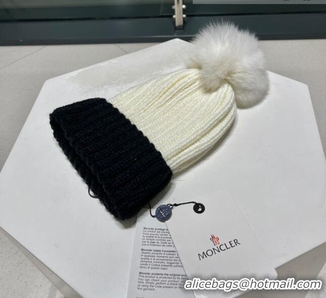 Inexpensive Moncler Knit Wool Hat M101911 White/Black 2022