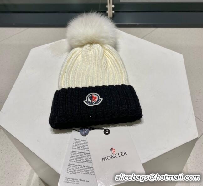 Inexpensive Moncler Knit Wool Hat M101911 White/Black 2022