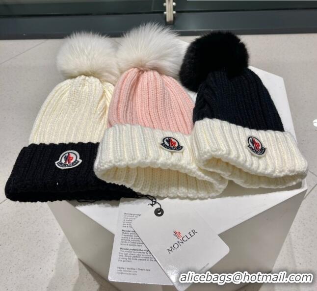 Inexpensive Moncler Knit Wool Hat M101911 White/Black 2022