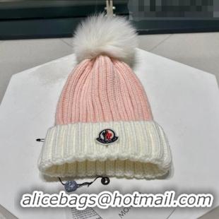 Top Quality Moncler Knit Wool Hat M101913 Pink/White 2022