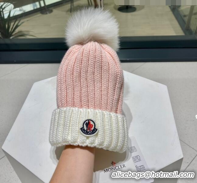 Top Quality Moncler Knit Wool Hat M101913 Pink/White 2022