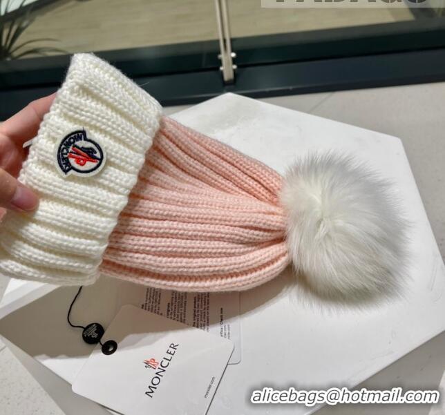 Top Quality Moncler Knit Wool Hat M101913 Pink/White 2022