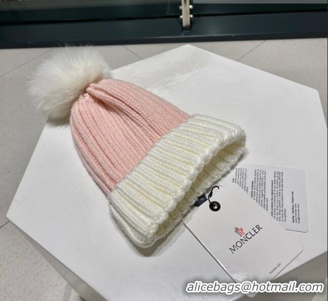 Top Quality Moncler Knit Wool Hat M101913 Pink/White 2022