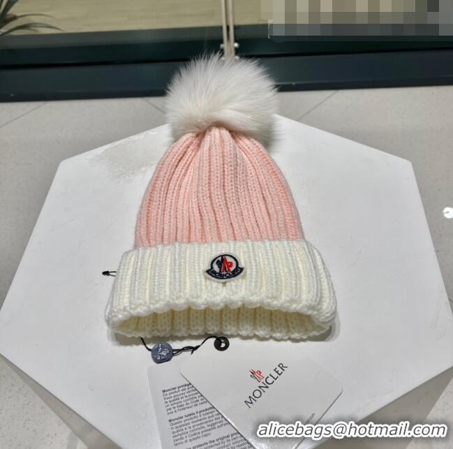 Top Quality Moncler Knit Wool Hat M101913 Pink/White 2022