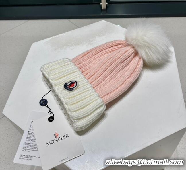 Top Quality Moncler Knit Wool Hat M101913 Pink/White 2022