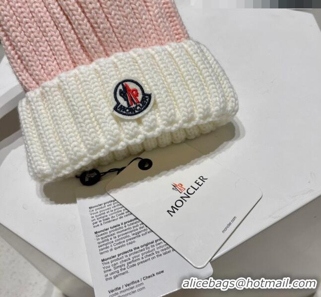 Top Quality Moncler Knit Wool Hat M101913 Pink/White 2022