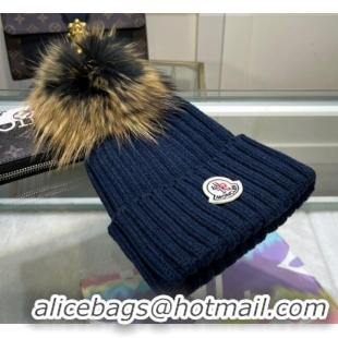 Top Quality Classic Moncler Knit Wool Hat M101915 Navy 2022