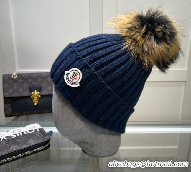 Top Quality Classic Moncler Knit Wool Hat M101915 Navy 2022