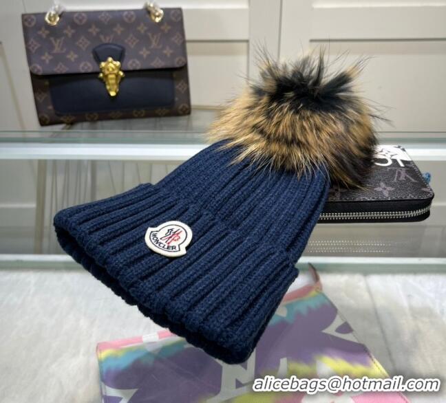 Top Quality Classic Moncler Knit Wool Hat M101915 Navy 2022