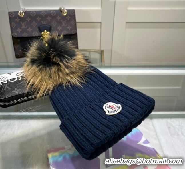 Top Quality Classic Moncler Knit Wool Hat M101915 Navy 2022