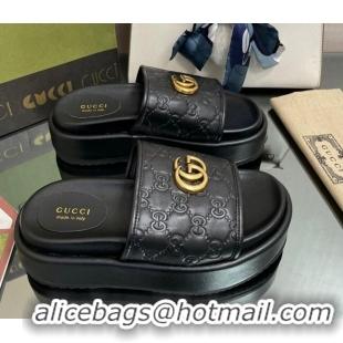 Purchase Gucci GG Leather Platform Slide Sandals 5.5cm Black 082723