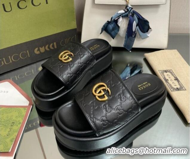 Purchase Gucci GG Leather Platform Slide Sandals 5.5cm Black 082723