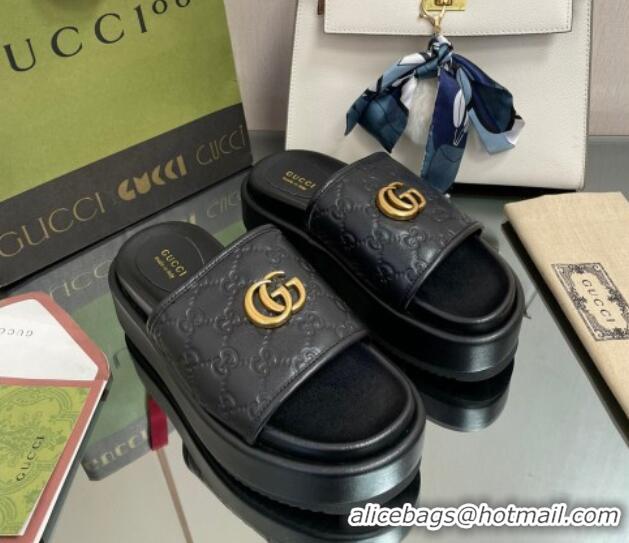 Purchase Gucci GG Leather Platform Slide Sandals 5.5cm Black 082723