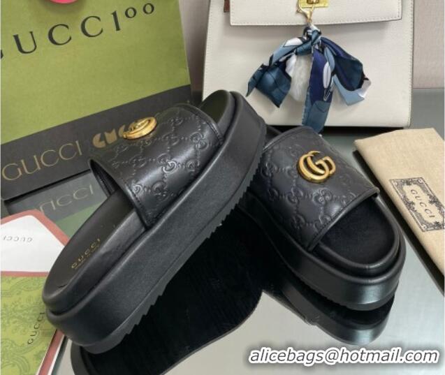 Purchase Gucci GG Leather Platform Slide Sandals 5.5cm Black 082723