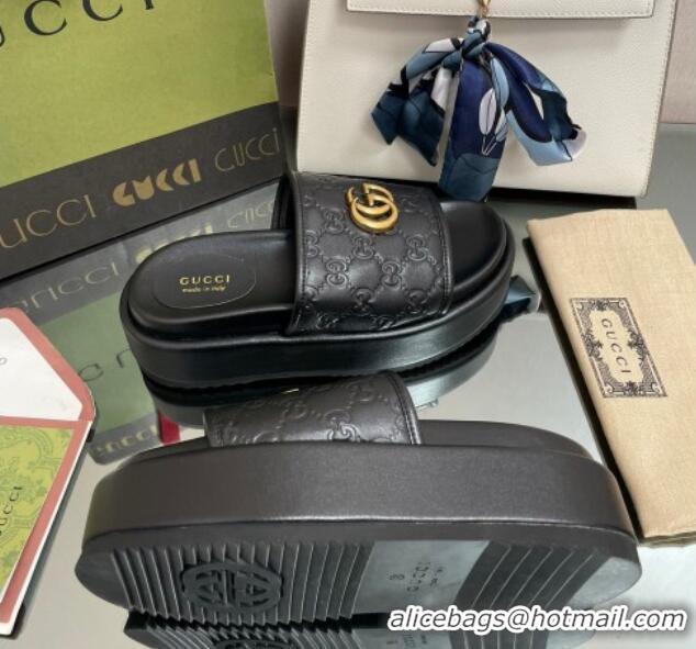 Purchase Gucci GG Leather Platform Slide Sandals 5.5cm Black 082723