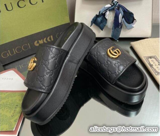 Purchase Gucci GG Leather Platform Slide Sandals 5.5cm Black 082723