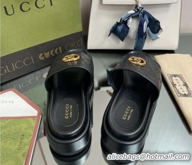 Purchase Gucci GG Leather Platform Slide Sandals 5.5cm Black 082723