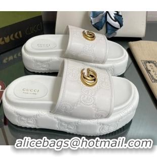 Luxury Gucci GG Leather Platform Slide Sandals 5.5cm White 082725