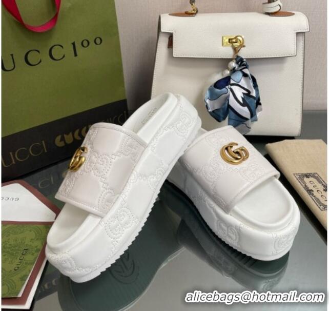 Luxury Gucci GG Leather Platform Slide Sandals 5.5cm White 082725