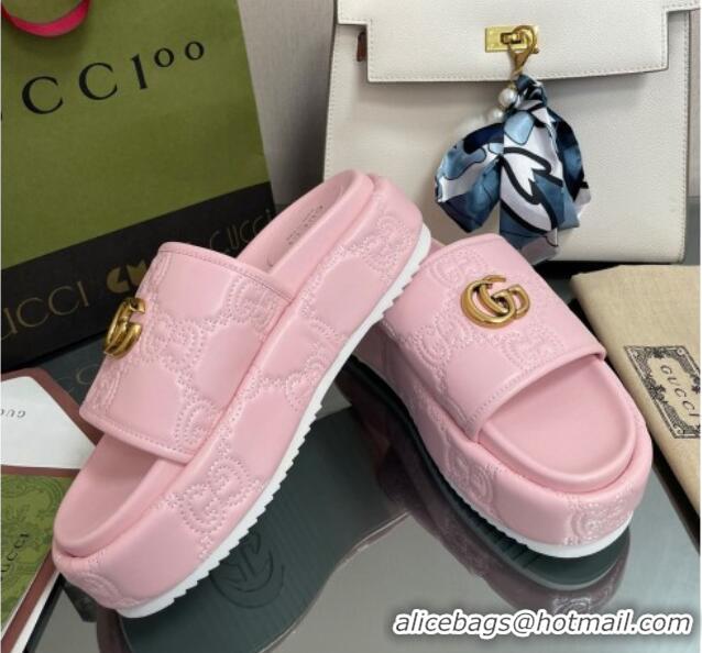 Perfect Gucci GG Leather Platform Slide Sandals 5.5cm Pink 082728