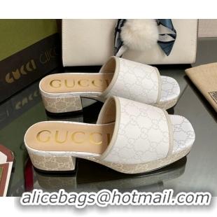 Purchase Gucci GG Canvas Heel Platform Slide Sandals White 090882