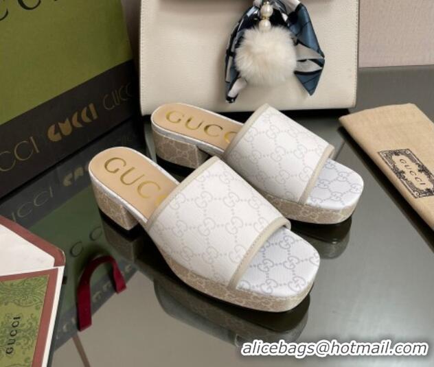 Purchase Gucci GG Canvas Heel Platform Slide Sandals White 090882