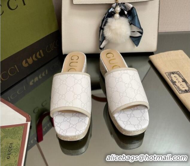 Purchase Gucci GG Canvas Heel Platform Slide Sandals White 090882